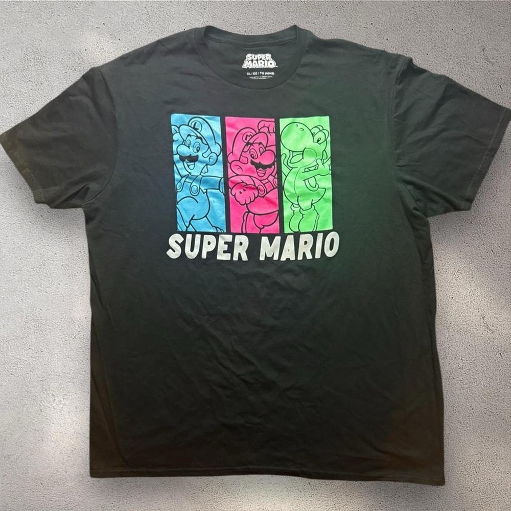 Super Mario Nintendo Graphic Tee XL Black Mario Yoshi Gamer Shirt‎